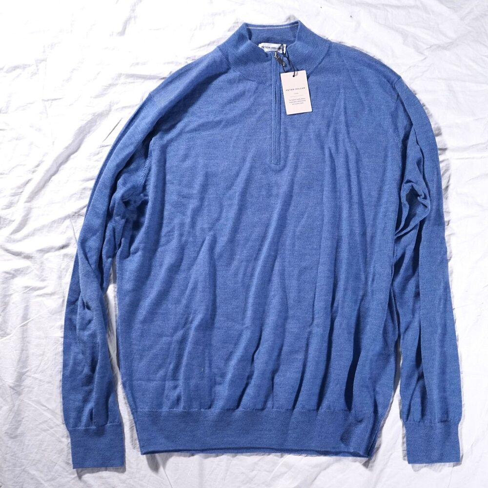 Peter Millar Crown Merino Wool Quarter Zip Sweater Blue Mens Large NWT Was $230 - Picture 12 of 12